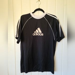 Vintage Adidas Sports Shirt Black with White Stripe Detail